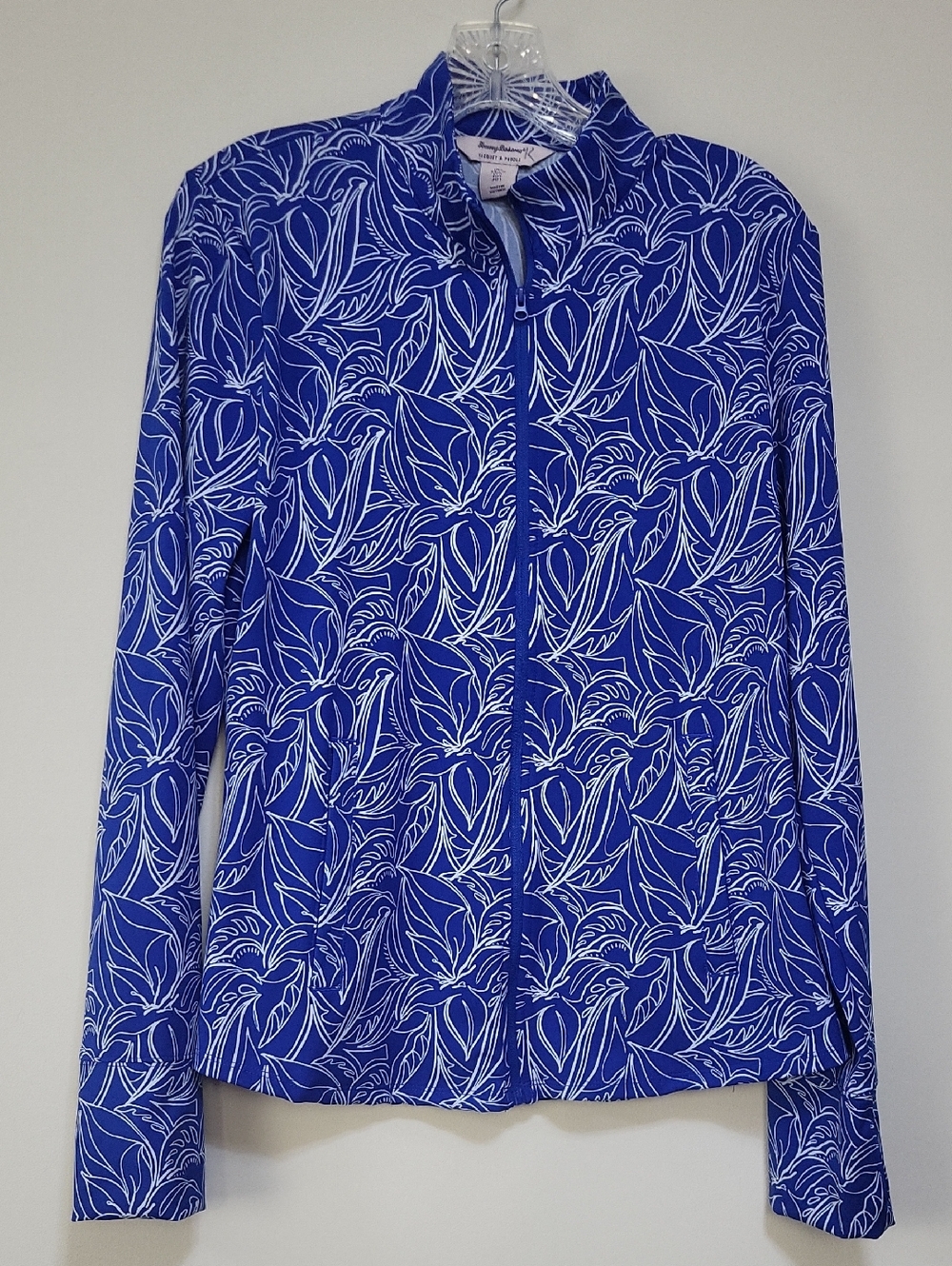 TOMMY BAHAMA Racquet & Paddle Blue White Tropical Floral Full Zip Jacket